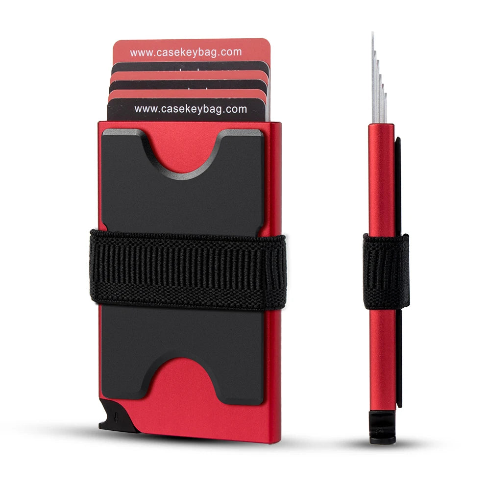 CASEKEY RFID Blocking Minimalist Metal Pop Up Wallet Slim Aluminium Card Holder Wallet with Expandable Backplate Holds 12+ Cards