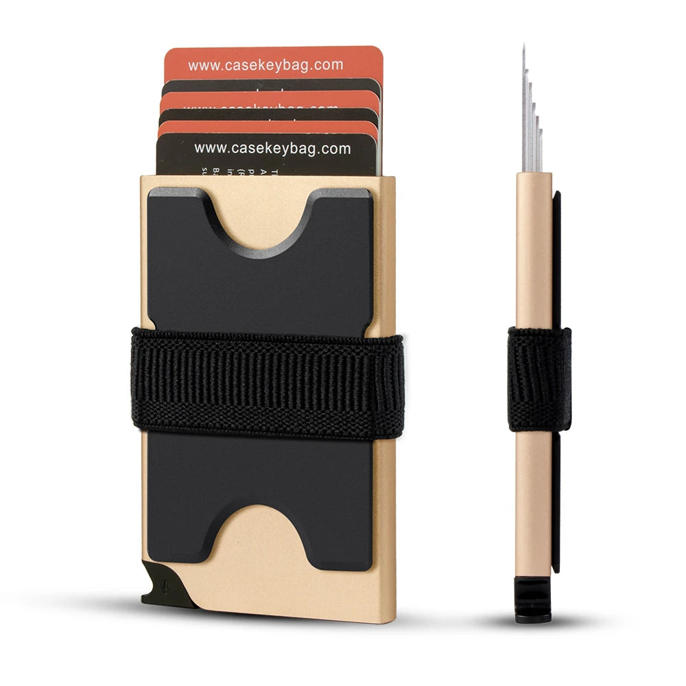 CASEKEY RFID Blocking Minimalist Metal Pop Up Wallet Slim Aluminium Card Holder Wallet with Expandable Backplate Holds 12+ Cards