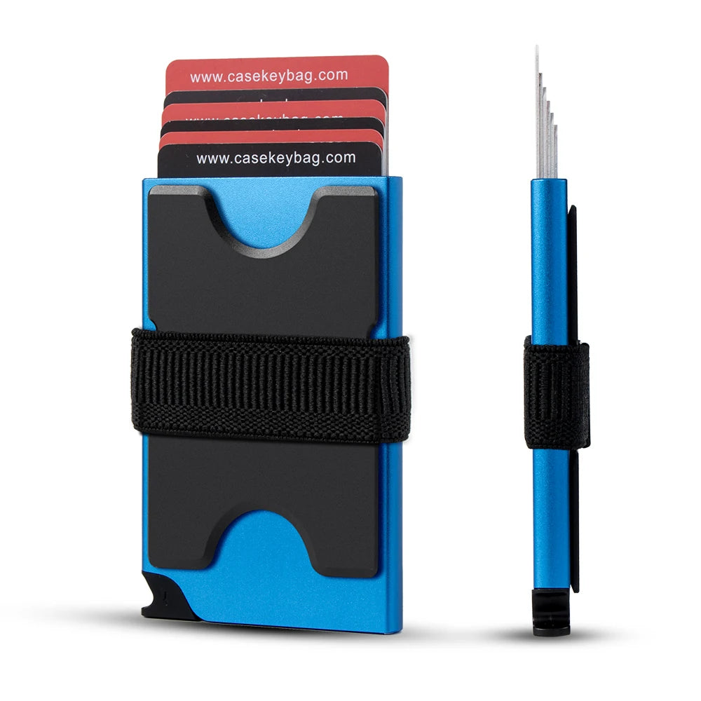 CASEKEY RFID Blocking Minimalist Metal Pop Up Wallet Slim Aluminium Card Holder Wallet with Expandable Backplate Holds 12+ Cards