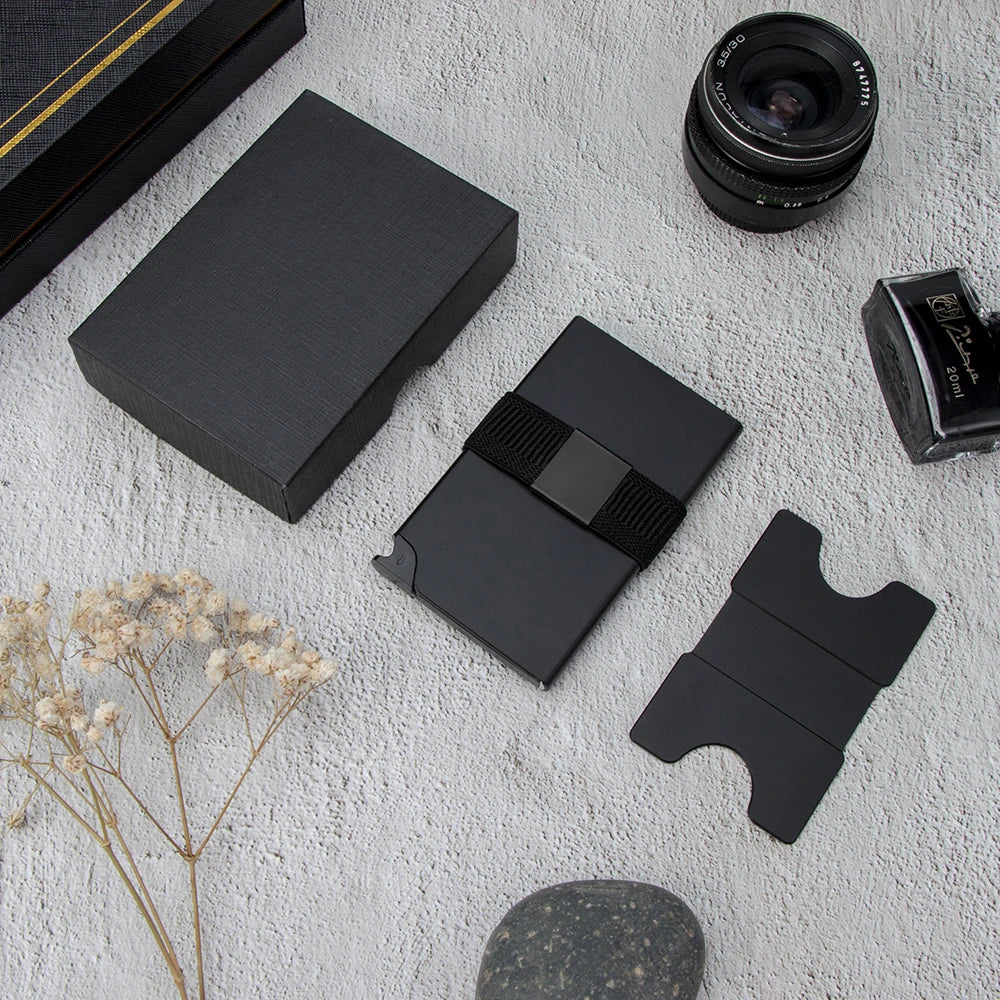 CASEKEY RFID Blocking Minimalist Metal Pop Up Wallet Slim Aluminium Card Holder Wallet with Expandable Backplate Holds 12+ Cards