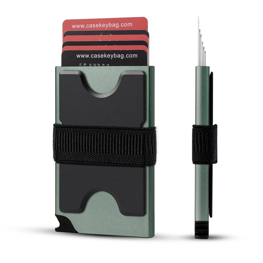 CASEKEY RFID Blocking Minimalist Metal Pop Up Wallet Slim Aluminium Card Holder Wallet with Expandable Backplate Holds 12+ Cards