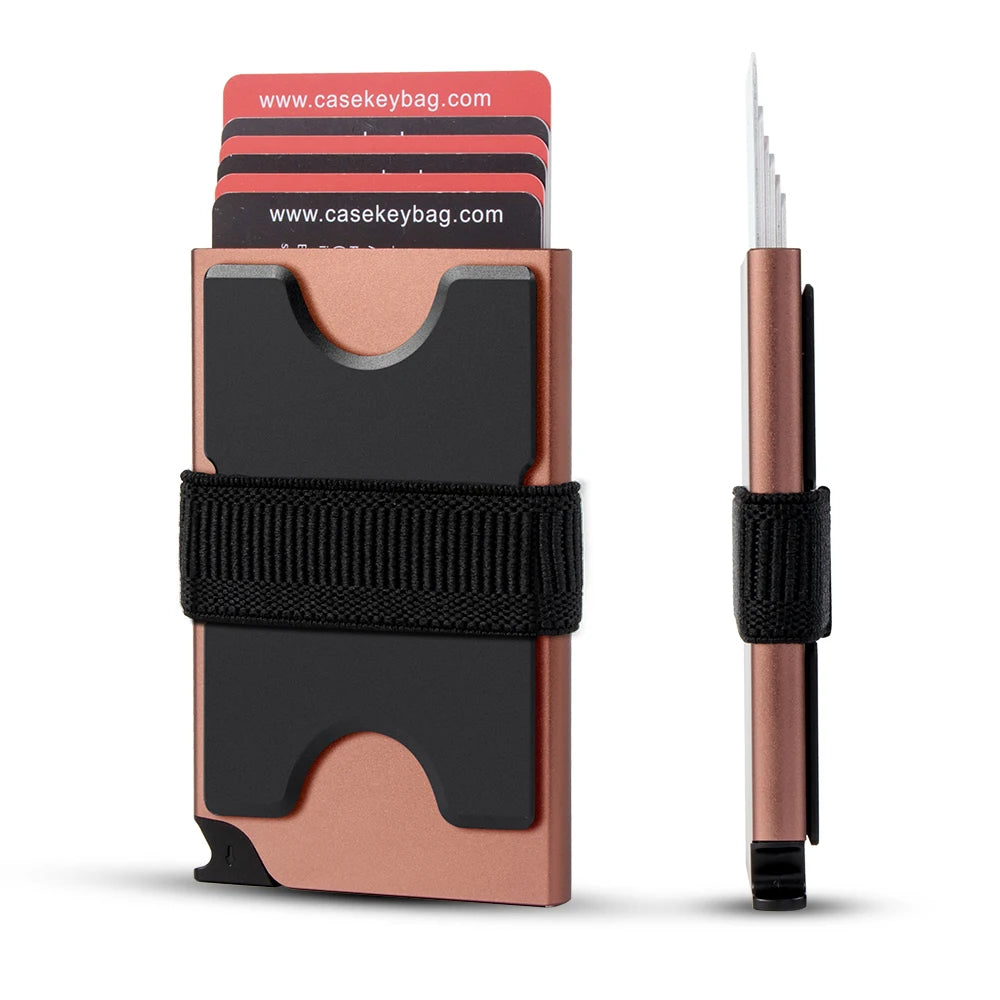 CASEKEY RFID Blocking Minimalist Metal Pop Up Wallet Slim Aluminium Card Holder Wallet with Expandable Backplate Holds 12+ Cards