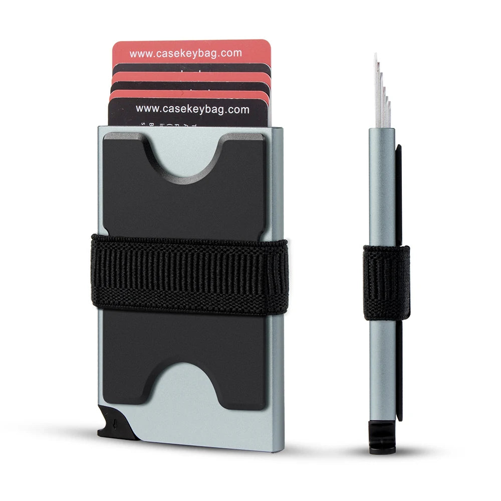 CASEKEY RFID Blocking Minimalist Metal Pop Up Wallet Slim Aluminium Card Holder Wallet with Expandable Backplate Holds 12+ Cards