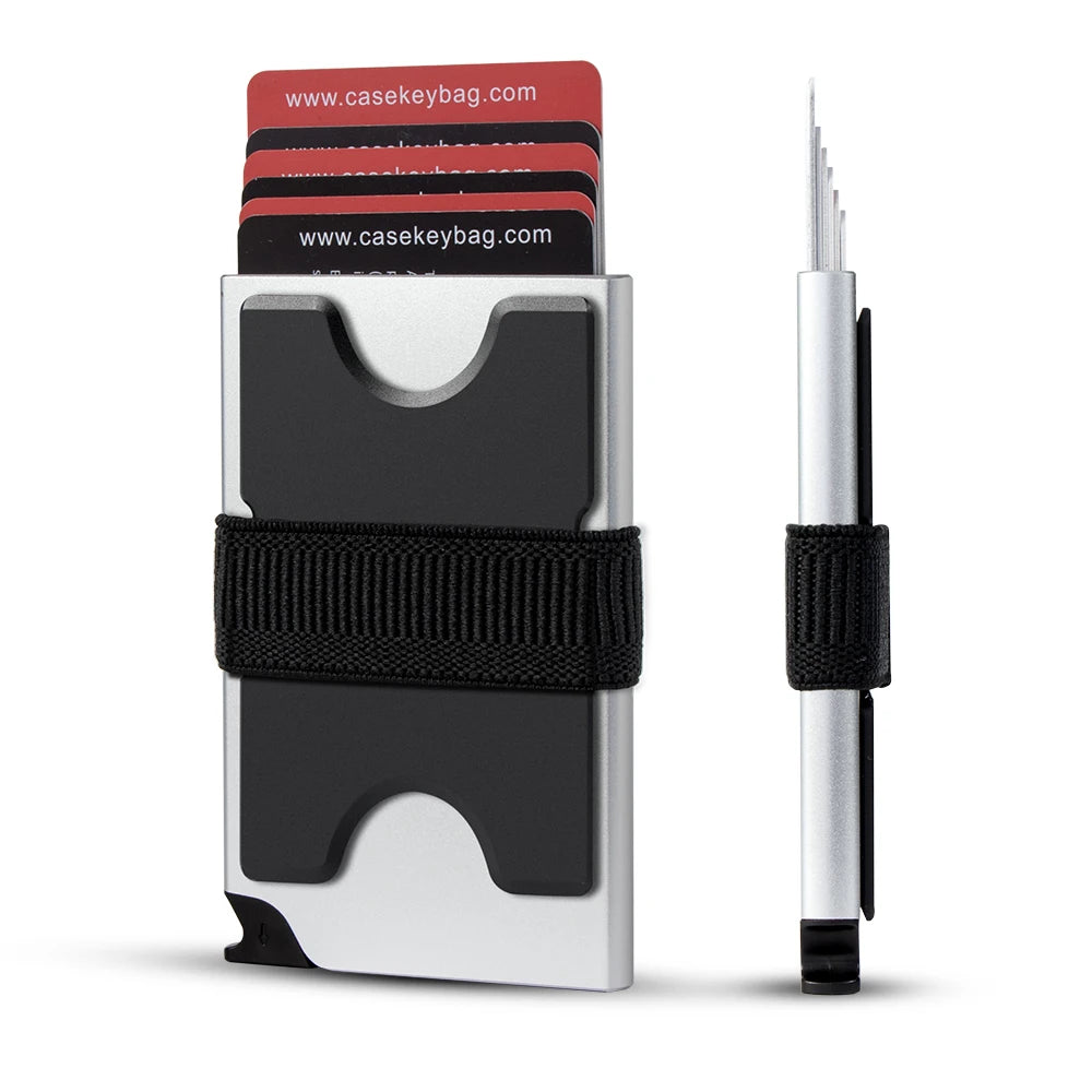 CASEKEY RFID Blocking Minimalist Metal Pop Up Wallet Slim Aluminium Card Holder Wallet with Expandable Backplate Holds 12+ Cards