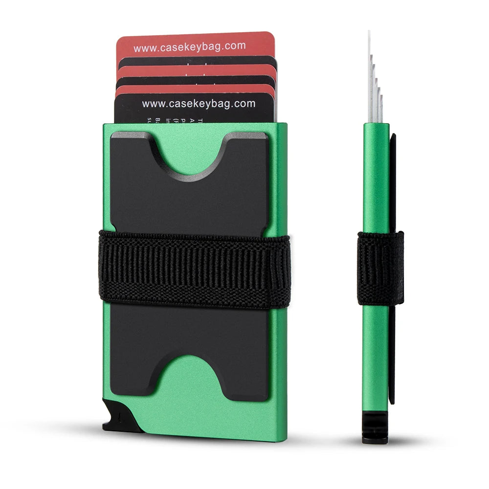 CASEKEY RFID Blocking Minimalist Metal Pop Up Wallet Slim Aluminium Card Holder Wallet with Expandable Backplate Holds 12+ Cards