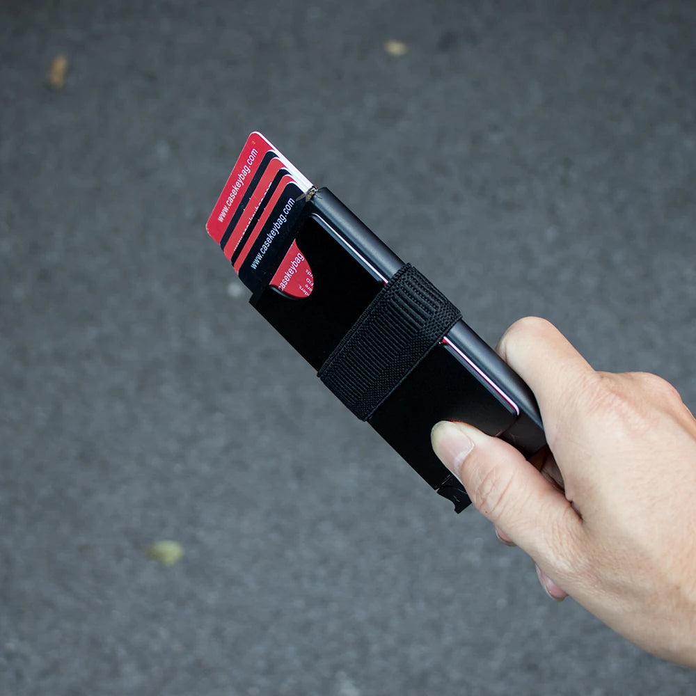 CASEKEY RFID Blocking Minimalist Metal Pop Up Wallet Slim Aluminium Card Holder Wallet with Expandable Backplate Holds 12+ Cards