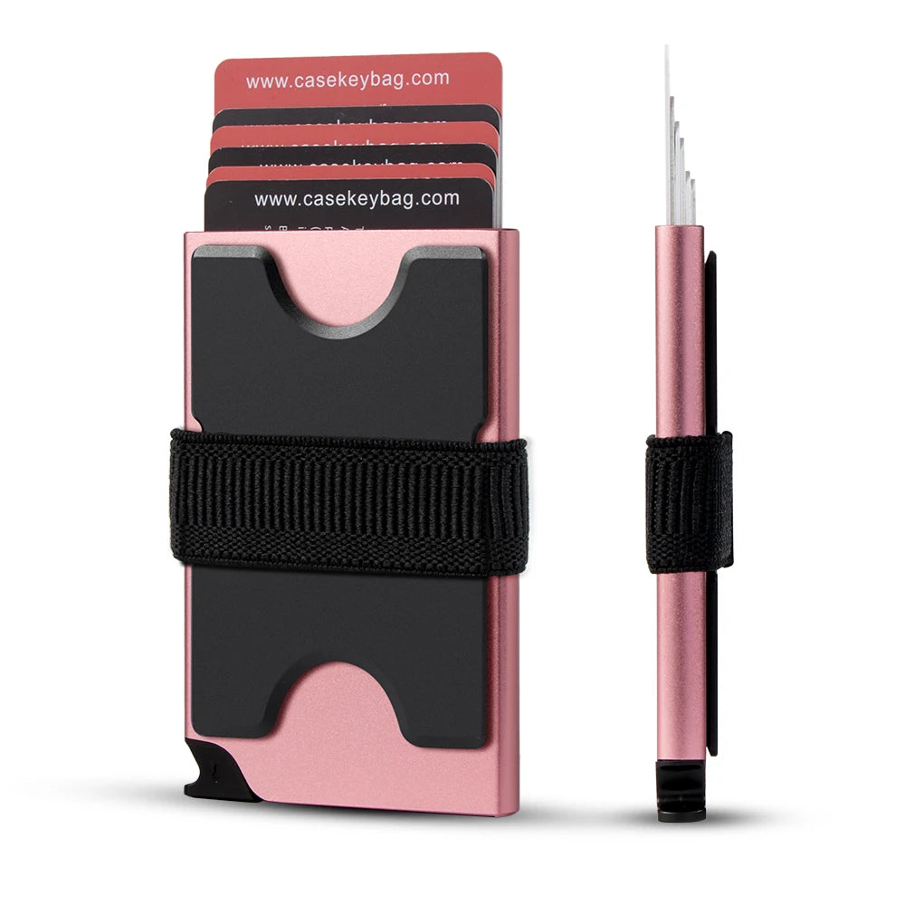 CASEKEY RFID Blocking Minimalist Metal Pop Up Wallet Slim Aluminium Card Holder Wallet with Expandable Backplate Holds 12+ Cards